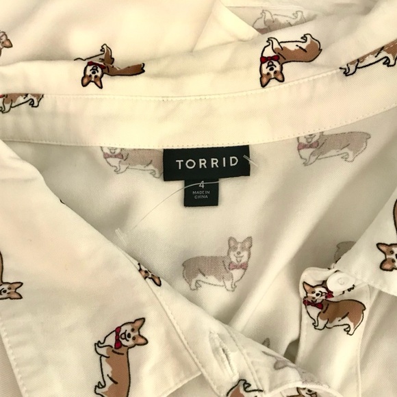 Torrid Women’s Corgie Print Stretch White Button Up SS Shirt plus size 4X in EUC - Picture 14 of 16
